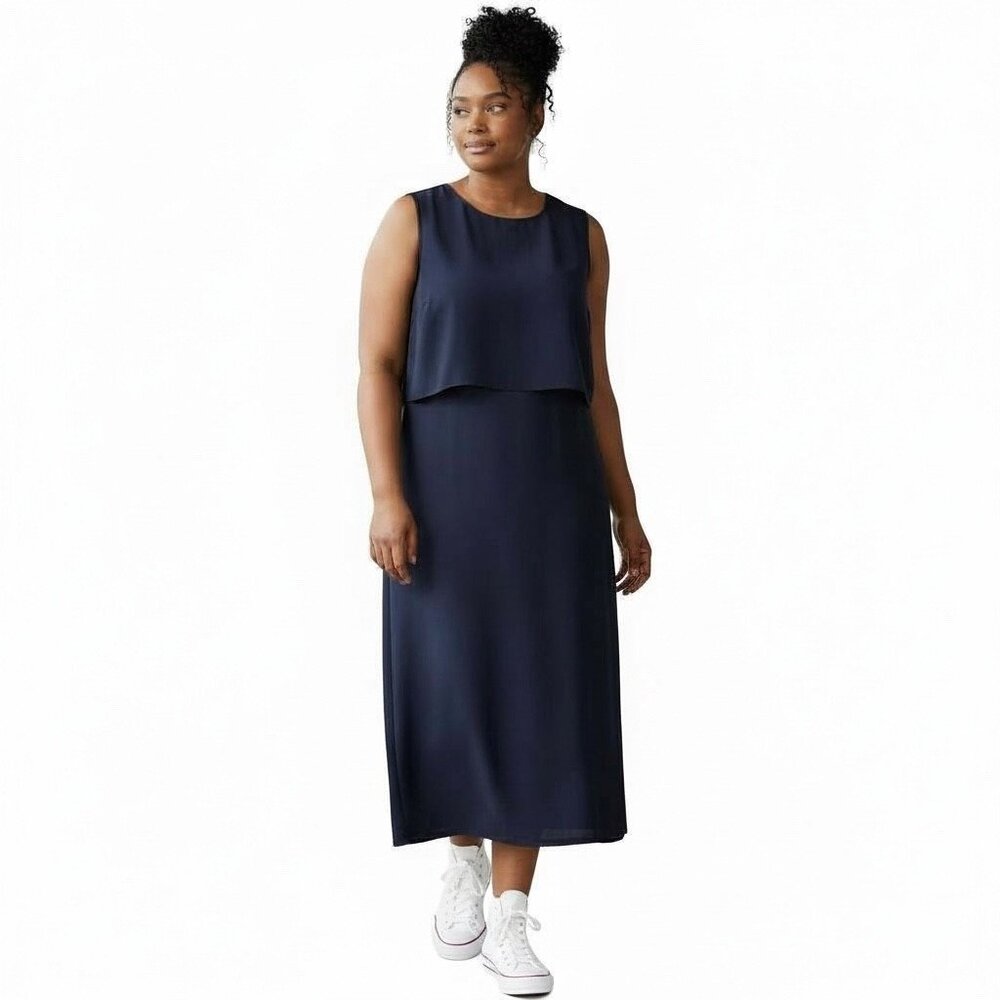 Spanx Fitted Mid Dress Navy Blue Ponte Plus Size 3X Cut Out Back Womens NWT